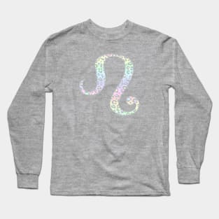 Leo Zodiac Horoscope Symbol in Pastel Rainbow Leopard Print Long Sleeve T-Shirt